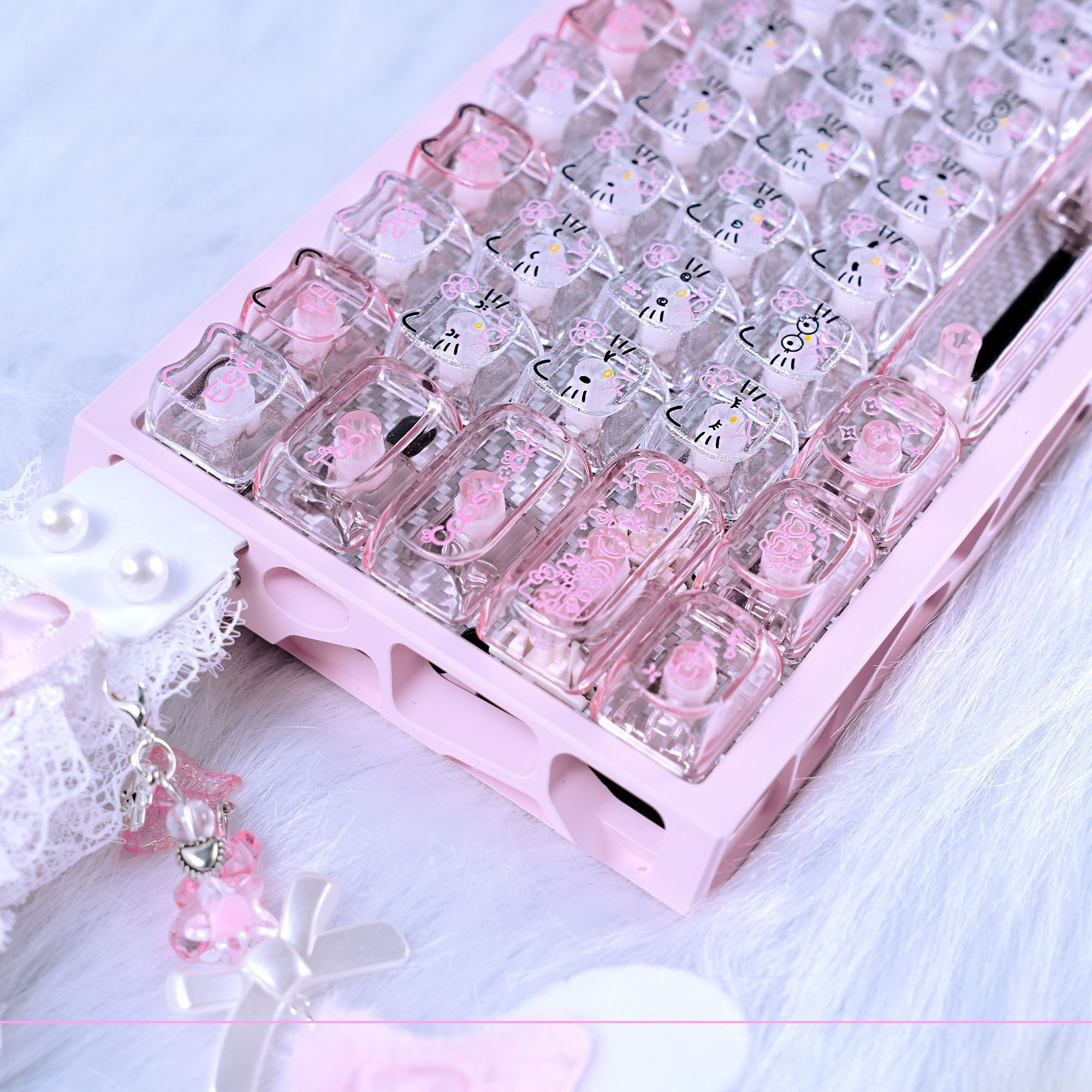 Gaming Accessories Cute - Anime Sanrio Hello Kitty Transparent Keycaps