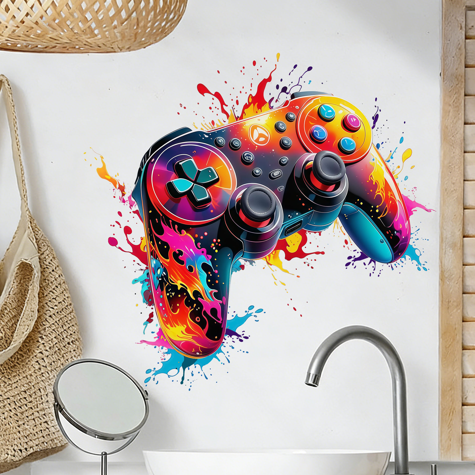 Gaming Accessories Wallpaper - Red Flame Game Controller Wall Decal