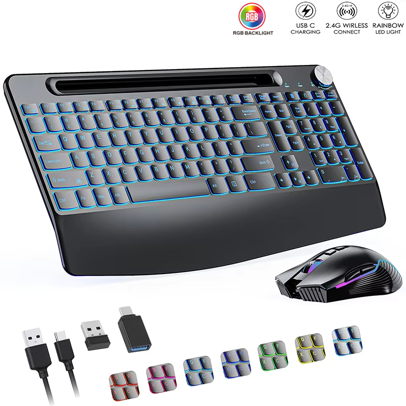 Gaming Accessories Combo - 2.4G&Type-C Wireless Keyboard Mouse Combo with