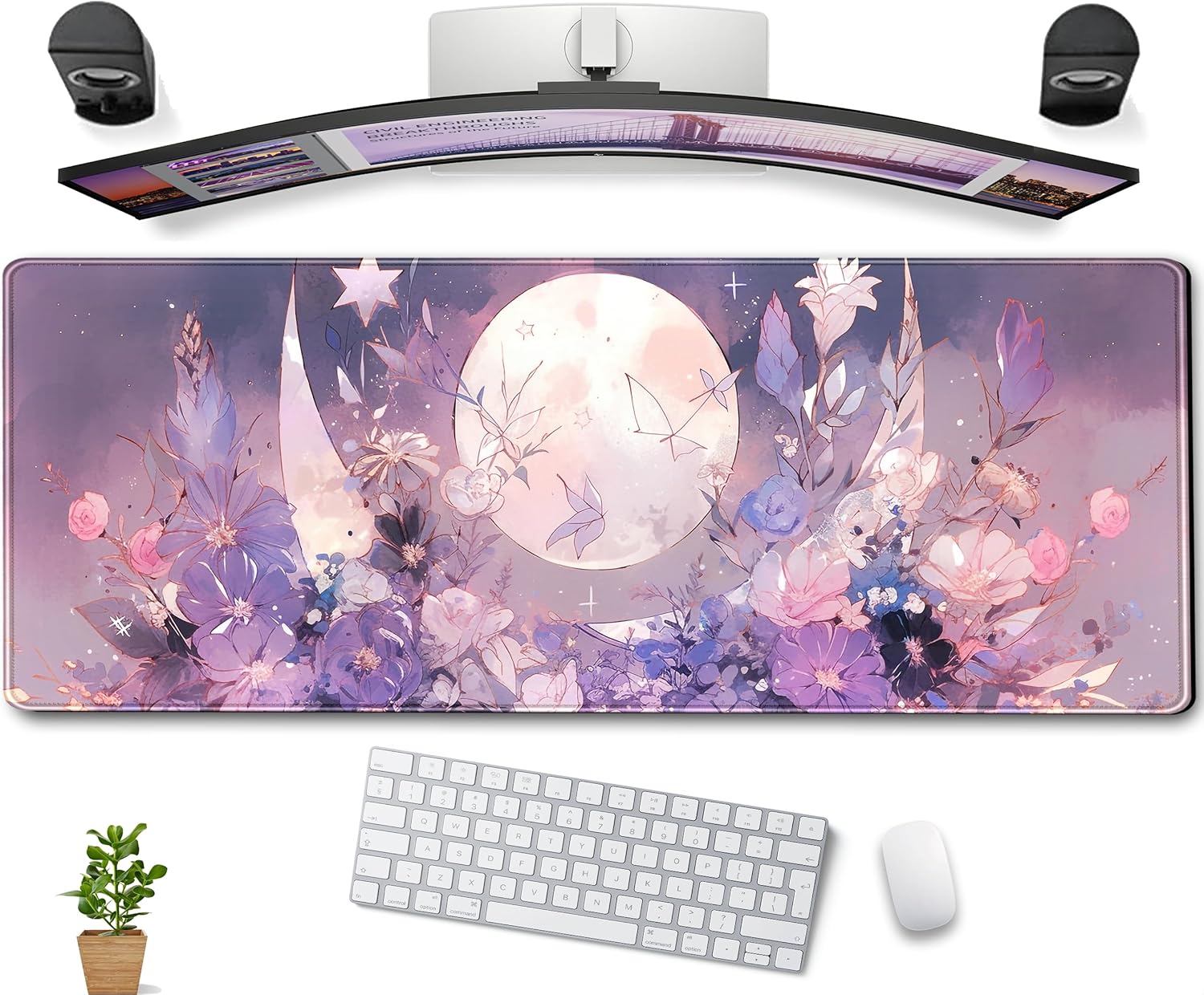 Gaming Mouse Pad Xl - Cool Kawaii Pastel Purple Floral Large